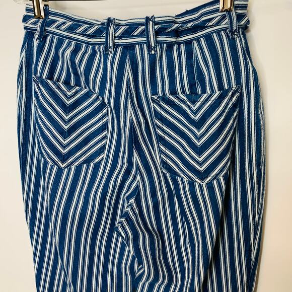 Vintage Striped Denim Cropped High Waisted Jeans Belted Sz 4 - Picture 6 of 6